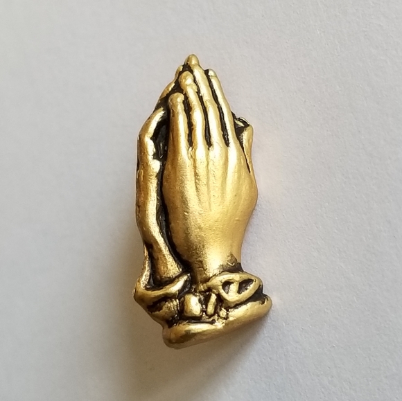 Vintage Jewelry - Relisted - Vintage praying hands pin gold tone tiny brooch religious Christian